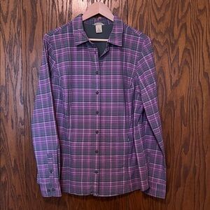 Duluth Trading Co Pink and Gray Plaid Shirt